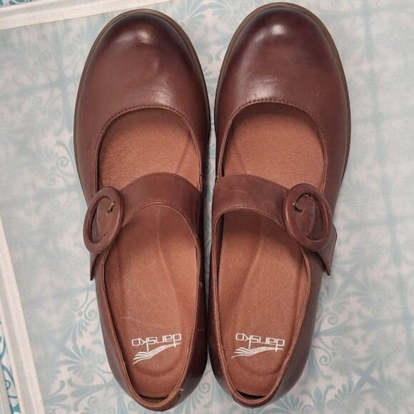 Dansko Mary Jane Burnished Leather Shoes BRANDY SPICE size 40 US Women's size 10 - Picture 5 of 6
